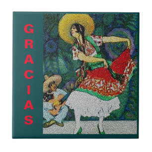 Cerâmica Azulejo Mural de Mulher do Violão Flamenco