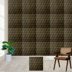 Cerâmica Azulejo na moda preto e Dourado de arte geométrica