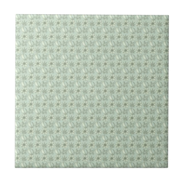 Cerâmica Azulejo pequeno do impressão floral de verde (Frente)
