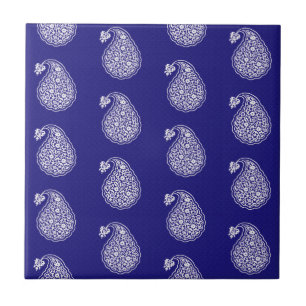 Cerâmica Azulejo persa paisley - branco no azul de índigo