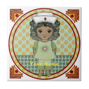 Cerâmica Azulejo personalizado de Enfermeira Afro Girl