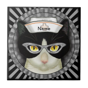 Cerâmica Azulejo personalizado de Enfermeira Tuxedo Cat