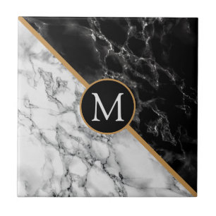 Cerâmica Azulejo Personalizado de Mármore Preto e Branco