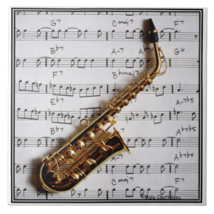 Cerâmica Azulejo Personalizável de Música Saxofone