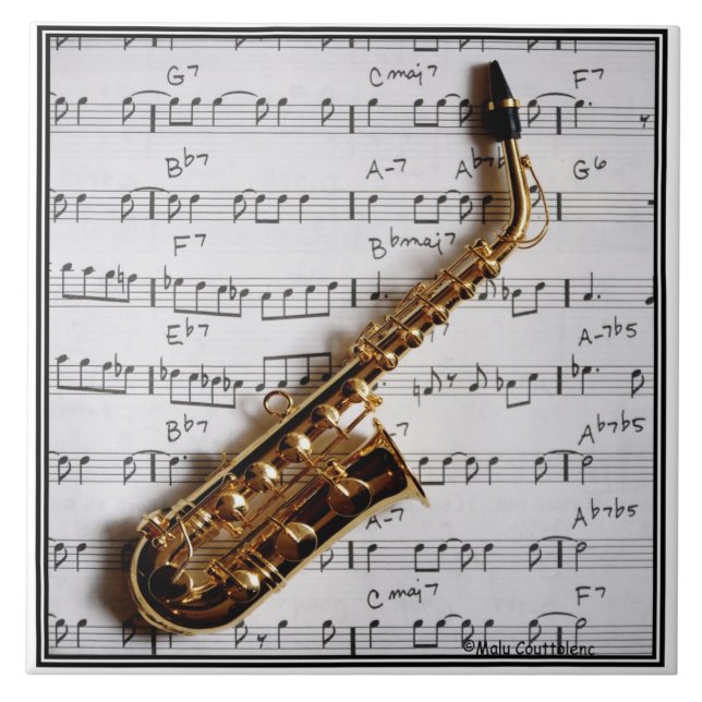 Cerâmica Azulejo Personalizável de Música Saxofone (Frente)