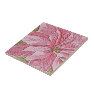 Cerâmica Azulejo Pintado de Flor de Natal Poinsettia