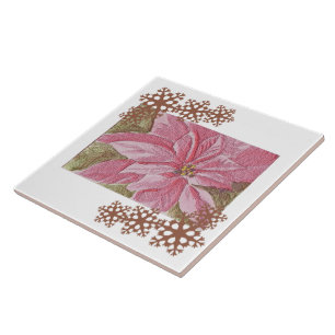 Cerâmica Azulejo Pintado de Flor de Natal Poinsettia