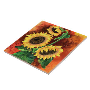 Cerâmica Azulejo Pintado de Girassóis