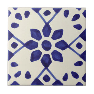 Cerâmica Azulejo Pintado de Mão Azul e Branco Mexicano