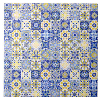 Cerâmica Azulejo Português Mosaico de Maiolica Azul e Amare