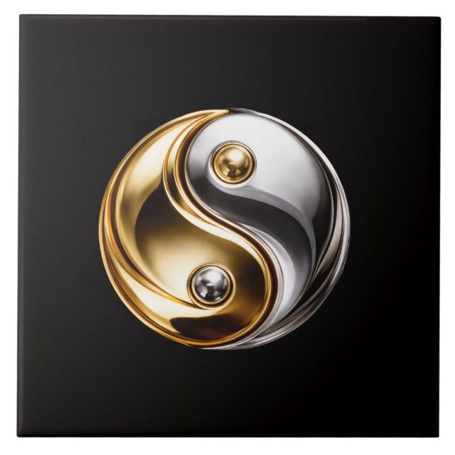Cerâmica Azulejo Preto 4 Luxe com Símbolo de Yin Yang da Ha (Frente)