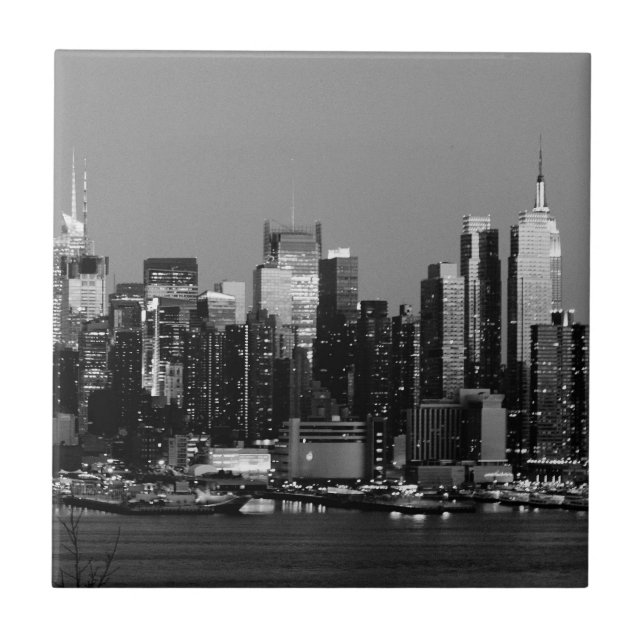 Cerâmica Azulejo preto & branco da skyline de NY (Frente)