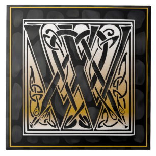 Cerâmica Azulejo preto celta da inicial do monograma de W