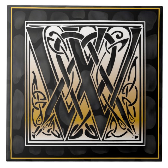 Cerâmica Azulejo preto celta da inicial do monograma de W (Frente)