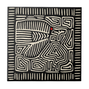 Cerâmica Azulejo Preto de Pássaro Indiano Kuna