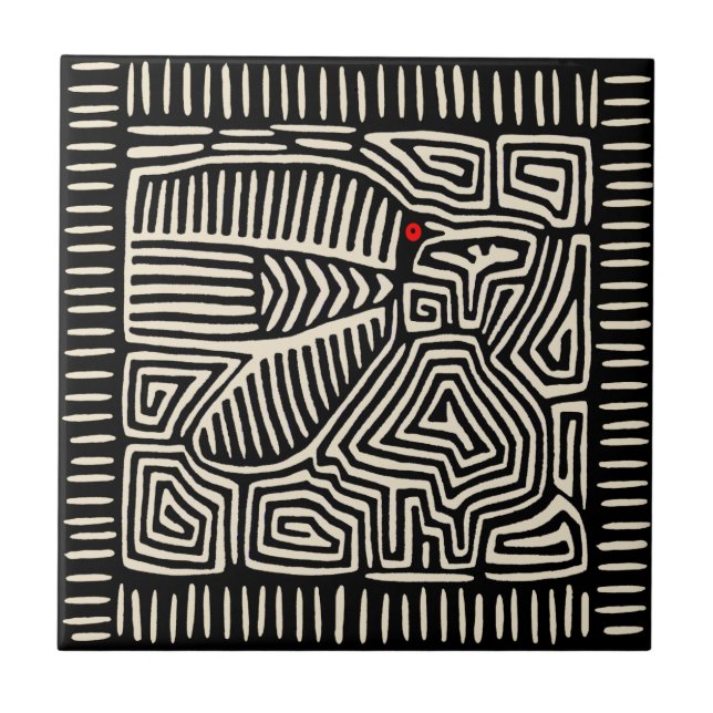 Cerâmica Azulejo Preto de Pássaro Indiano Kuna (Frente)