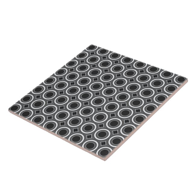 Cerâmica Azulejo Preto e Branco de Estilo Art Déco com Círc (Lateral)