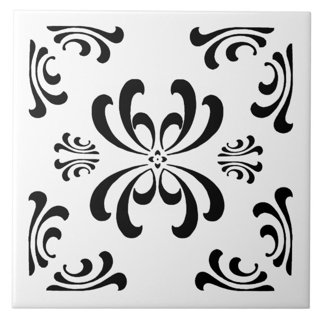 Cerâmica Azulejo preto e branco do Flourish de Nouveau (Frente)
