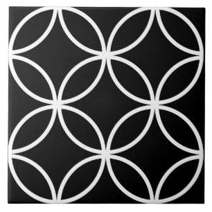 Cerâmica Azulejo preto, padrão de folhas do círculo de repe