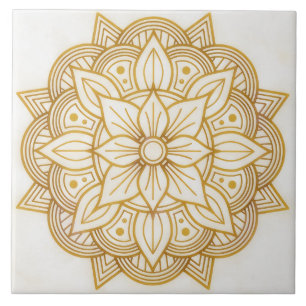 Cerâmica Azulejo Quadrado de Arte com Símbolo Floral Dourad
