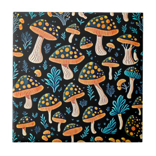 Cerâmica Azulejo Retro com Motivo de Cogumelo