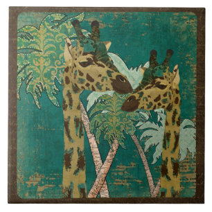 Cerâmica Azulejo retro dos girafas azuis tropicais de
