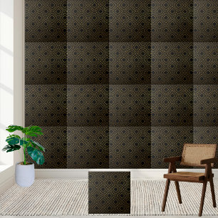 Cerâmica Azulejo Rhombus Geométrico Dourado e Preto de Luxo