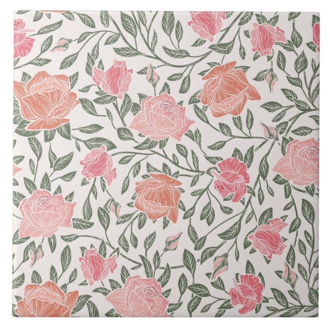 Cerâmica Azulejo Rosa de Design cor-de-rosa e coral 6x6 (Frente)