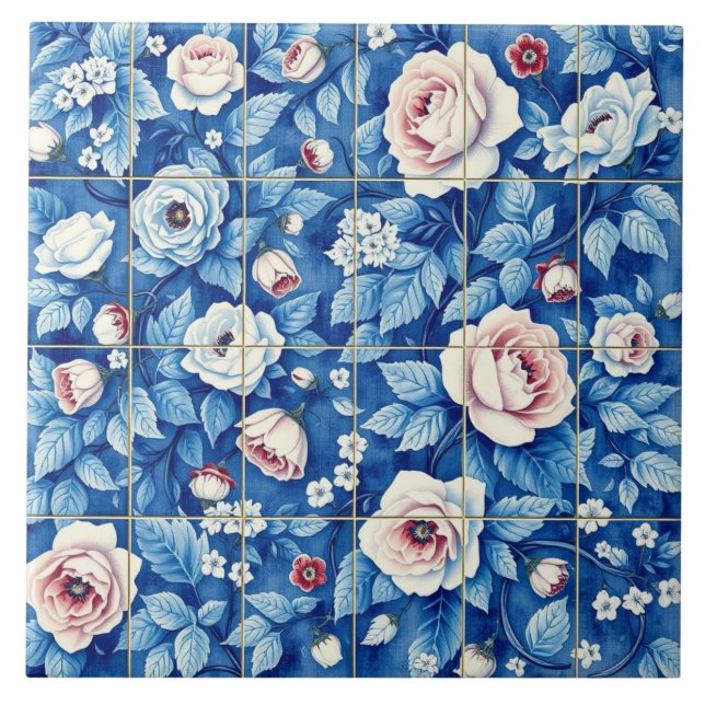 Cerâmica azulejo rosas de cottage (Frente)