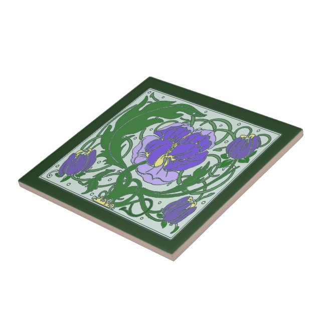 Cerâmica Azulejo roxo da peônia de Nouveau da arte (Lateral)