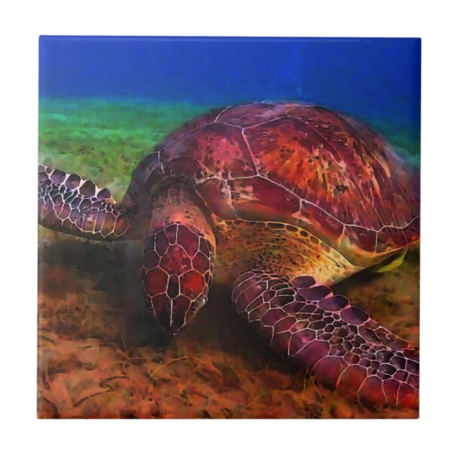 Cerâmica Azulejo solitário da tartaruga de mar (Frente)