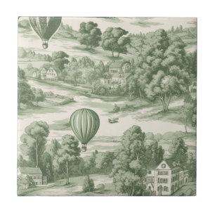 Cerâmica Azulejo Toile de Campo Verde com Balão de Ar Quent