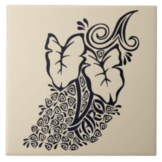 Cerâmica Azulejo tribal havaiano tropical da planta de Taro