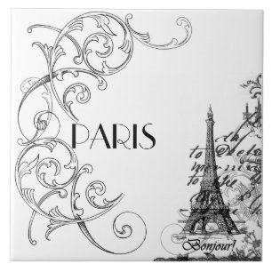 Cerâmica Azulejo Trivet da colagem de Paris Bonjour