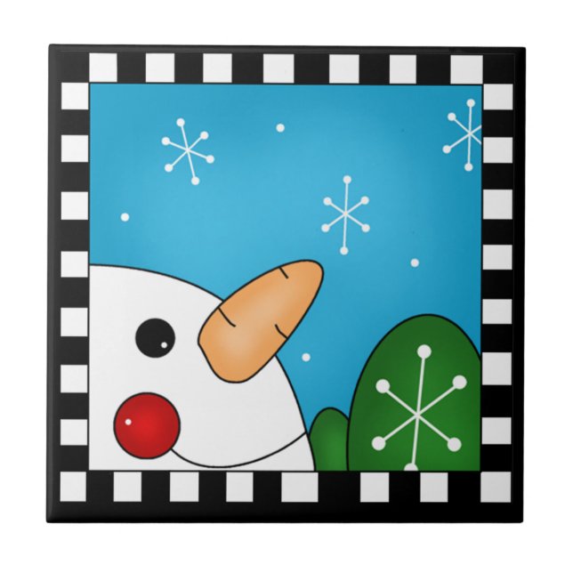 Cerâmica Azulejo Trivet do boneco de neve (Frente)