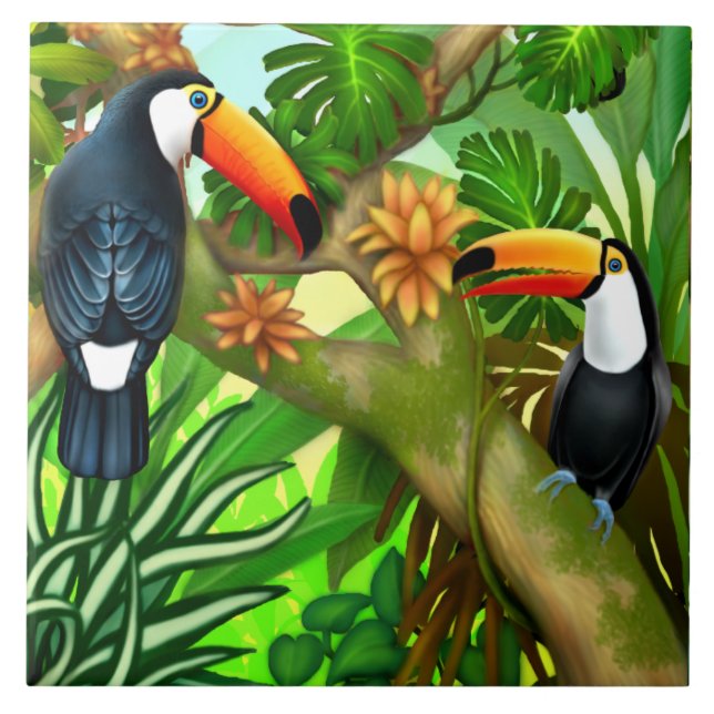 Cerâmica Azulejo tropical da selva de Toucan (Frente)