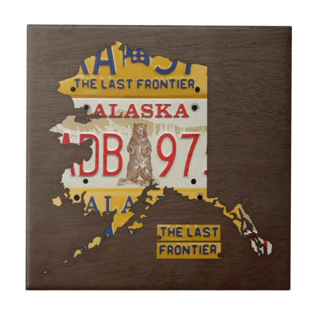 Cerâmica Azulejo V3 do mapa da matrícula de Alaska (Frente)