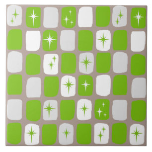 Cerâmica Azulejo verde & branco retro de Starburst