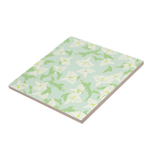 Cerâmica Azulejo verde e branco de Seafoam floral do