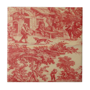 Cerâmica Azulejo vermelho de CreamToile do país francês d