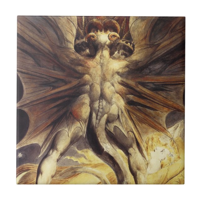 Cerâmica Azulejo vermelho do dragão de William Blake (Frente)