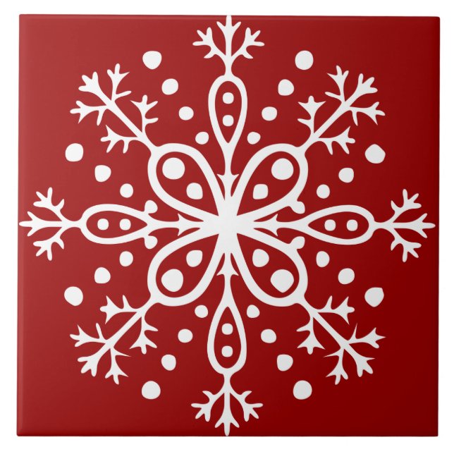 Cerâmica Azulejo vermelho do floco de neve (Frente)