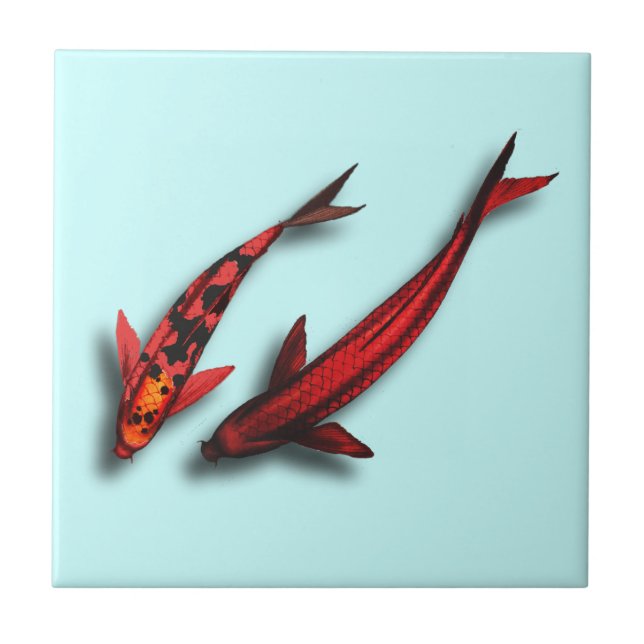 Cerâmica Azulejo vermelho dos peixes de Koi (Frente)