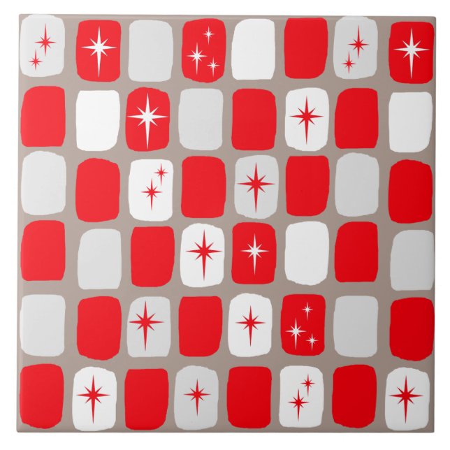 Cerâmica Azulejo vermelho retro de Starbursts (Frente)