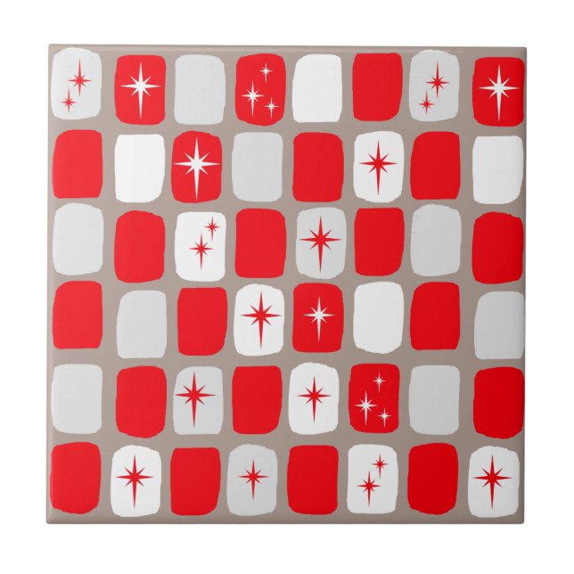 Cerâmica Azulejo vermelho retro de Starbursts (Frente)