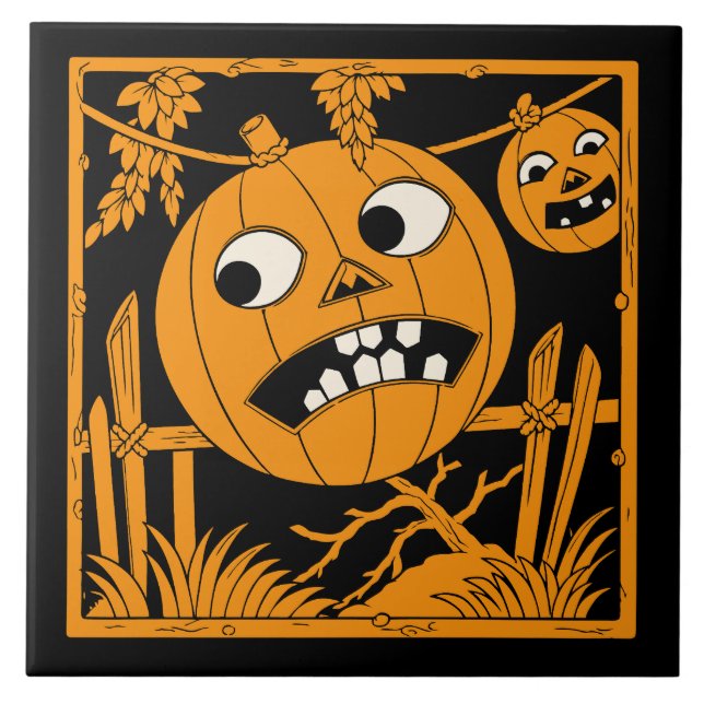 Cerâmica Azulejo Vintage de Jack O'Lantern de Halloween (Frente)