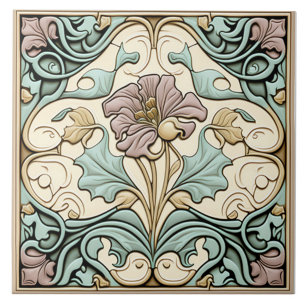 Cerâmica Azulejo vintage, flor de Rosa Art Nouveau, Pastel