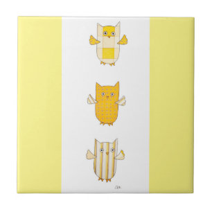 Cerâmica azulejo Voador de 3 Corujas Amarelas