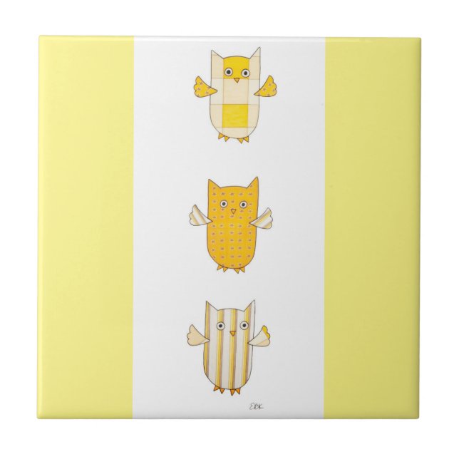 Cerâmica azulejo Voador de 3 Corujas Amarelas (Frente)