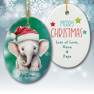 Cerâmica Bebê Elefante com Chapéu de Papai Noel Ornamento C